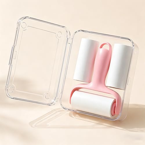 Reusable Lint Roller for Clothes- Pet Hair Remover Mini Lint Roller Travel Size with Case for Cloth, Portable Sticky Rollers (Pink) - color: Pink