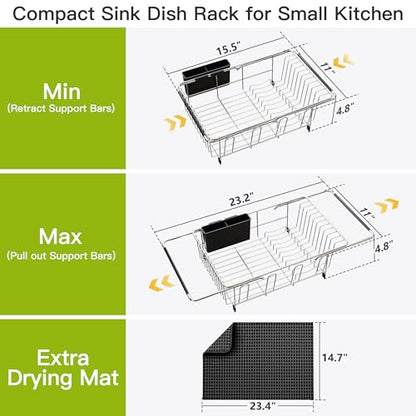 JASIWAY in Sink Dish Drying Rack with Mat, Cups and Utensil Holder - color: Silver, size: For 12"-30"w Sink, with Mat