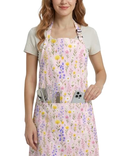 Women Apron, Cute Kitchen Aprons for Women, Girls - color: Light Pink Flower