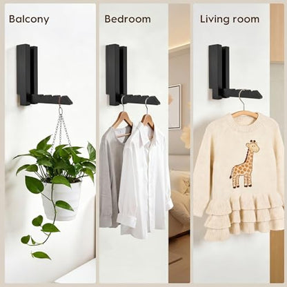 2 Pack Clothes Drying Rack Wall Mounted,Space Saver Wood Wall Mounted Folding Clothes Hanger Rack for Laundry Room,Bathrooms,Closet Storage Organization,Easy to Install - color: Black
