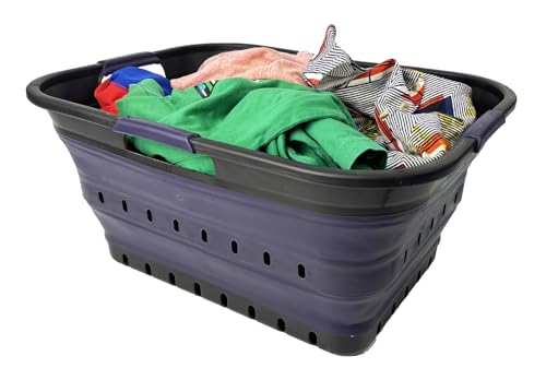 SAMMART 42 (11 Gallons) Collapsible Plastic Laundry Basket, Foldable Pop Up Storage Container/Organizer, Space Saving Hamper, Portable Bin for Dorm Room Bathroom (1, Black/Dark Purple) - color: Black/Dark Purple