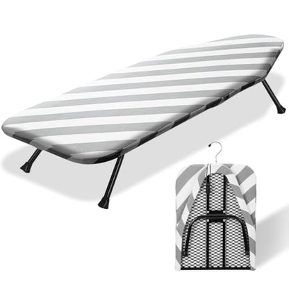 SheeChung Small Ironing Board 12"x32",Mini Ironing Board with Metal Mesh - style: Grey Striped-32x12