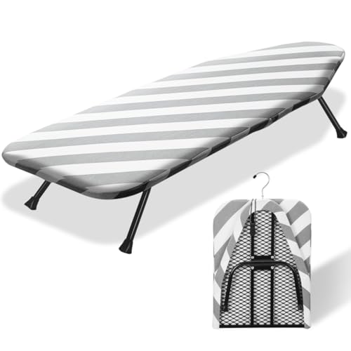 SheeChung Small Ironing Board 12"x32",Mini Ironing Board with Metal Mesh - style: Grey Striped-32x12