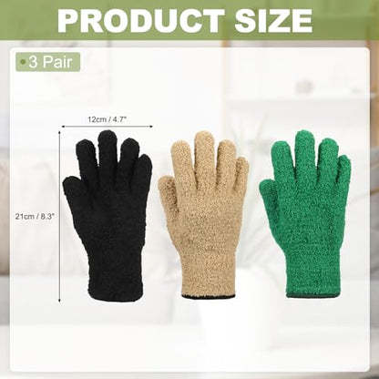 uxcell Microfiber Gloves, Reusable Washable Plant Dusting Gloves Cleaning Mittens for Auto Plants Household Kitchen - color: Khaki/Dark Green/Black