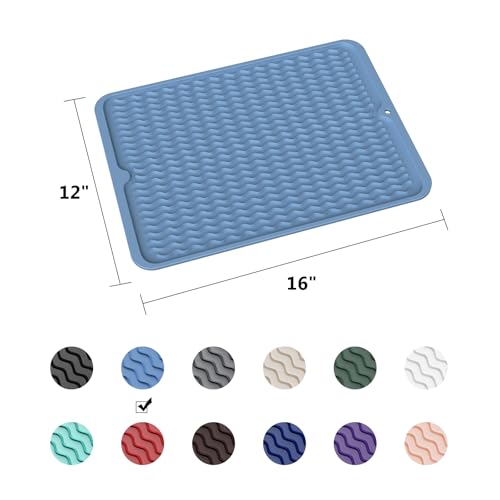 ZLR Silicone Dish Drying Mat for Kitchen Counter, 16"x12", Lichen Blue - color: Lichen Blue, size: 16" x 12"