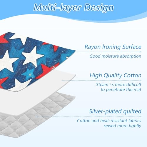 Ironing Mat Portable Ironing Pad Ironing Blanket for Table Top Heat Resistance Double-Side Using Travel Large 47.2 x 27.6 Inch Foldable Lightweight July 4th Patriotic Stars Red and Blue - color: July 4th Patriotic Stars Red and Blue