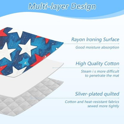 Ironing Mat Portable Ironing Pad Ironing Blanket for Table Top Heat Resistance Double-Side Using Travel Large 47.2 x 27.6 Inch Foldable Lightweight July 4th Patriotic Stars Red and Blue - color: July 4th Patriotic Stars Red and Blue