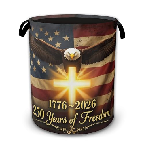 Eagle Cross Collapsible Laundry Hamper with Handles,250 Years Flag Oxford Cloth Laundry Basket,Storage Organizer for Bathroom Bedroom Laundry Room - color: Eagle Cross,250 Years Flag