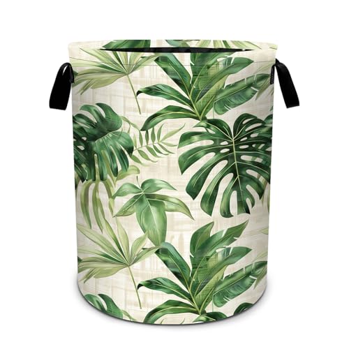Tropical Palm Leaves Hawaiian Leaf Laundry Basket Foldable Laundry Hamper With Handles Clothes Storage Bucket Organizer Laundry Bag For Bedroom Bathroom Laundry Storage 19.6 x 15.7 - color: Tropical
