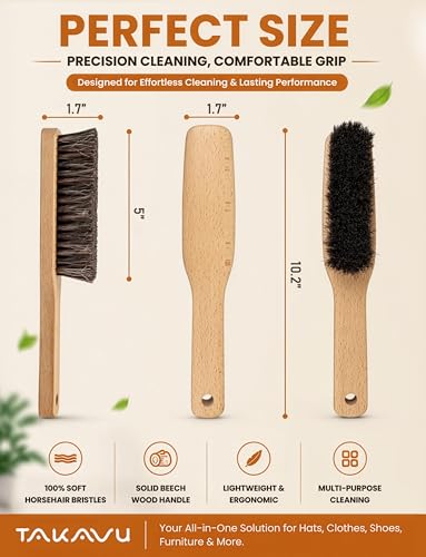 TAKAVU 10.2in Horsehair Hat & Shoe Brush, Long Handle Felt Cleaner