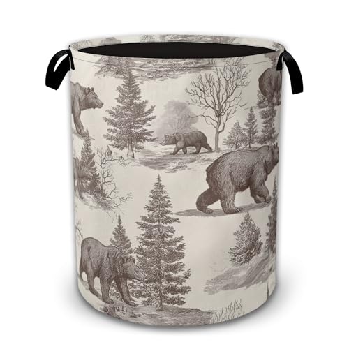Retro Bear Collapsible Laundry Basket,Forest Waterproof Oxford Cloth Hamper with Handles,Portable Storage Organizer for Laundry Room Bedroom - color: Retro Bear,Forest