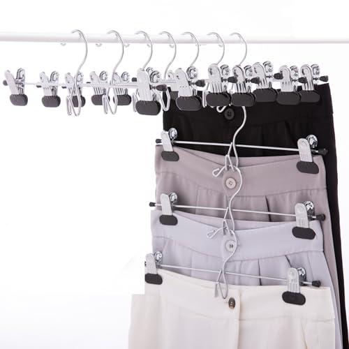 13 Inch Black Heavy Duty Add-on Stackable Metal Hanger for Trousers Pants Skirt with Extra Strong Clips Pack of 20