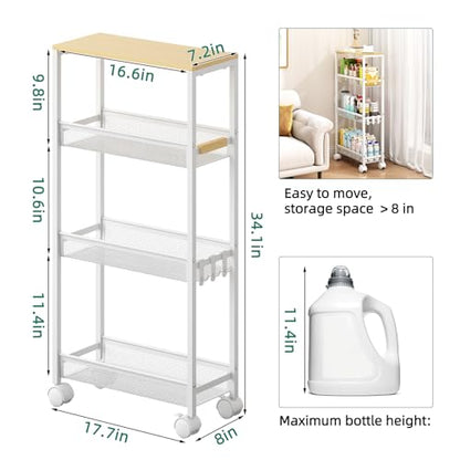 4-Tier Slim Utility Rolling Laundry Cart with Wheels, White - color: White, size: 7.2''