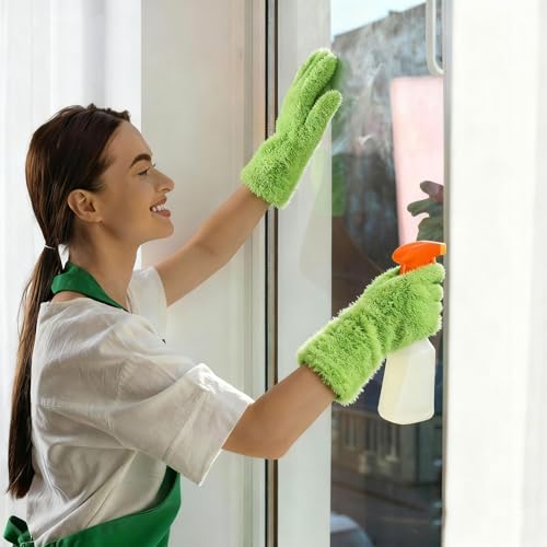uxcell Microfiber Gloves, Reusable Washable Plant Dusting Gloves Cleaning Mittens for Auto Plants Household Kitchen - color: Yellow