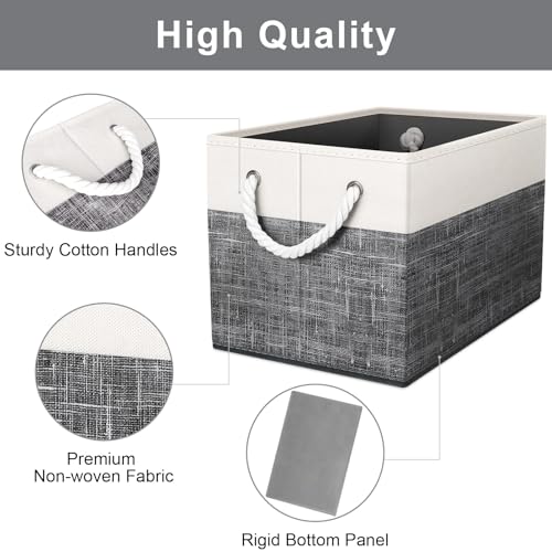 Fab totes Storage Bins 3-Pack, Foldable Storage Baskets for Organizing Toys, Books, Shelves, Closet, Large Storage Box with Rope Handles, Sturdy Organizer Bins, White & Black - color: White & Black, size: 3pack