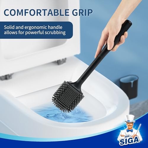MR.SIGA Toilet Brush and Holder, Wall Mounted Toilet Brush for Bathroom Cleaning, Compact Toilet Brush with Holder Set, Black, 1 Pack - color: Black