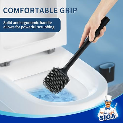 MR.SIGA Toilet Brush and Holder, Wall Mounted Toilet Brush for Bathroom Cleaning, Compact Toilet Brush with Holder Set, Black, 1 Pack - color: Black