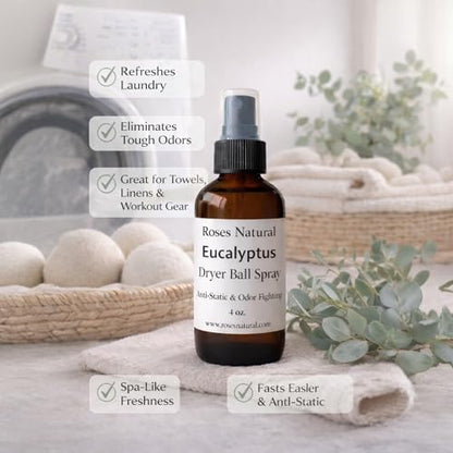 Natural Dryer Ball Spray, 4 oz, Patchouli, Lavender,Essential Oil Laundry Refresher, Fabric Freshener for Clothes, Linens & Wool, Anti-Static & Odor Neutralizer, Made in the USA (Eucalyptus) - color: Eucalyptus