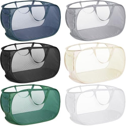 6 Pcs Durable Collapsible Laundry Baskets, Foldable Laundry Basket Large Opening, Pop Up Laundry Hamper with Pocket, Clothes Hamper with Handles for Laundry, Bathroom, Kids Room, Dorm or Trave - color: 6 x Gray+Black+Navy+Green+Beige+White