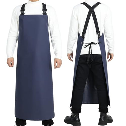 Heavy Duty Waterproof Apron,PVC, Adjustable Cross Strap,Chemical Resistant, for Butchering, Dishwashing, Food Factory - color: Dark Blue