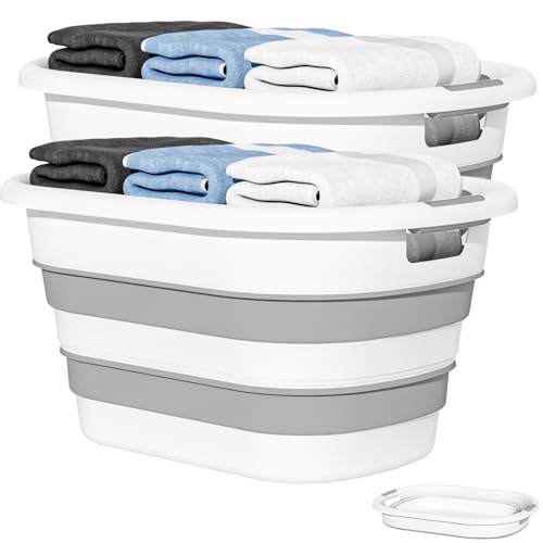 43L(11.5Gallon) Collapsible Laundry Baskets Plastic (Grey, 2 Packs) - color: Grey