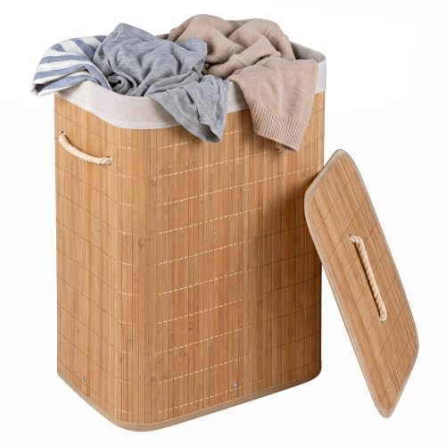 Giantex Bamboo Laundry Hamper with Lid, Removable Liner & Portable Handles - color: Light Tan