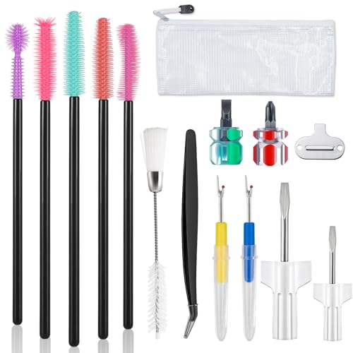 15pcs Sewing Machine Cleaning Kit, Sewing Machine Cleaning Tools Including Tweezers, Rippers, Screwdriver, Double Headed Brush, Needle Board Screwdriver, Silicone Brush and Storage Bag