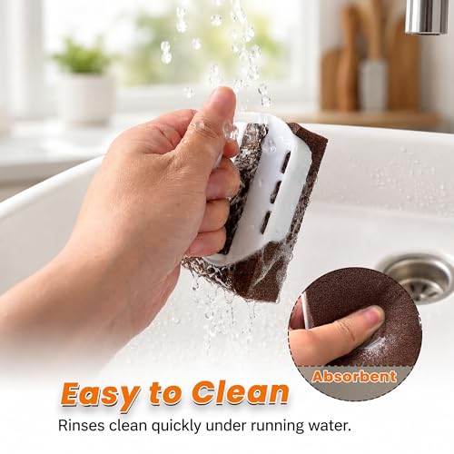 12Pack Carborundum Sponge with 2 Handles–High Density Emery Sponge Scrubber - color: Brown-12pcs Sponge + 2 Handles