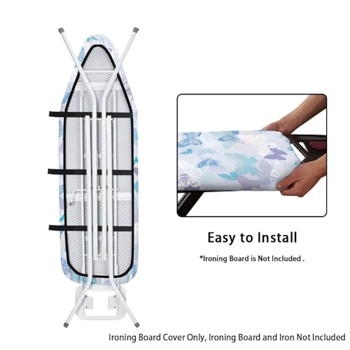 Blue Butterfly Iron Board Cover with Padding Stantard Size 15x54 inch Ironing Board Cover Pressing Cloth for Ironing - color: Blue Butterfly