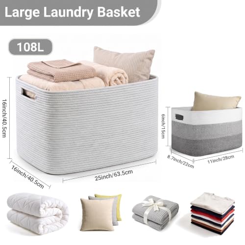 108L Extra Large Light Grey Woven Laundry Basket,Hamper - color: Light Grey, size: 108L