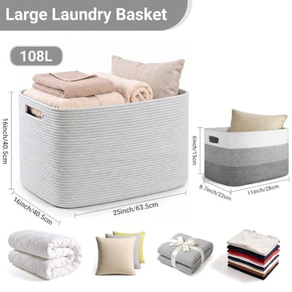 108L Extra Large Light Grey Woven Laundry Basket,Hamper - color: Light Grey, size: 108L