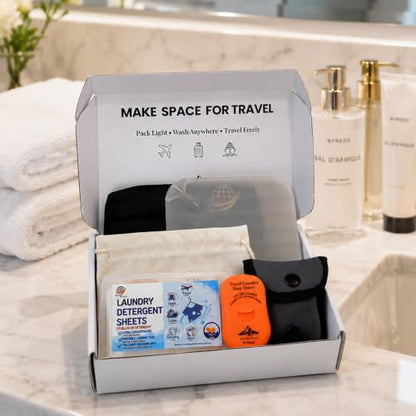 Travel Laundry Detergent Sheets Gift Set – Complete Travel Laundry Kit with Pocket Size Soap Sheets, Clothesline, Sink Stopper, Laundry Bag & Storage Pouch – Hotels, Cruises & Travel - style: Travel Laundry Kit 6-piece Gift Set