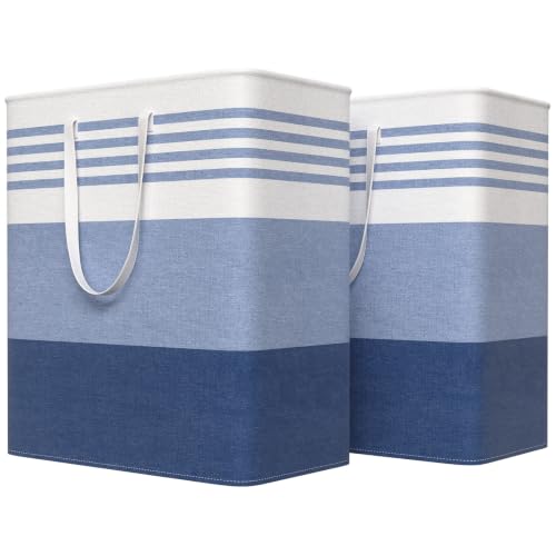WOWBOX 2 Pack Laundry Baskets, Collapsible Dirty Clothes Laundry Hampers - color: Blue, size: 100L