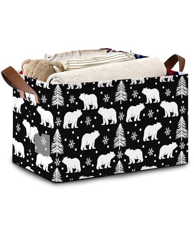 Bear Forest Collapsible Storage Box,Snowflake Winter Organizer Bin with Handles for Room Decoration,Bins Book Basket Box 17x11.5x10Inch - color: Bear Forest Snowflake Winter