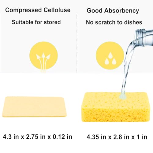METUUTER Kitchen Sponges 12 Pack Natural Cellulose for Non Scratch Cleaning - color: Yellow