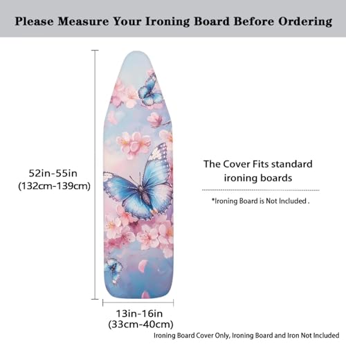 Butterfly Iron Board Cover with Padding 15x54 Inch Standard Size, Stain Resistant Hook Slip-On Iron Board Cover - color: Butterfly