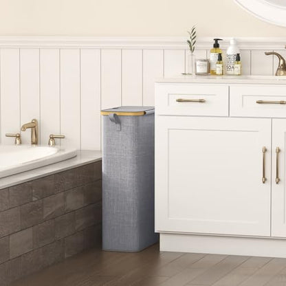 Lifewit 65L Slim Laundry Hamper with Lid and Removable Bag, Gray - color: Gray, size: 65L