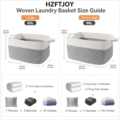 96L Laundry Basket with Handles, Extra Blanket Basket, White/Grey - color: White & Grey, size: 96L