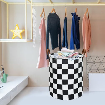 MAIZMZ Checkered Flag Canvas Storage Basket 63L Waterproof Laundry Hamper with Handles, Collapsible Racing Themed Organizer Bin for Boys Bedroom, Toys, Clothes, Gift Giving - color: MR2025917010