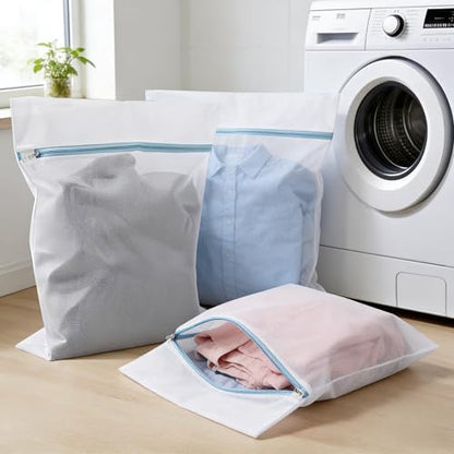 Large Mesh Laundry Bags for Delicates with Premium Zipper and Auto Lock, Breathable Garment Wash Net for Lingerie Socks Bra, Travel Storage Organizer Mesh Pouch, 40 x 50 cm, Blue-1 Pack
