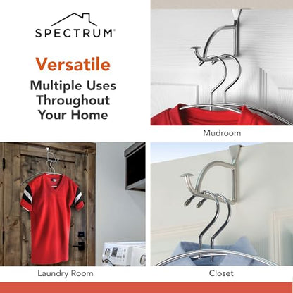 Spectrum Stratford Chrome Over The Door Hook Valet for Hanging Clothes Towels Robes, Easy Hang Sturdy Steel Door Hanger for Closet Bedroom Bathroom Laundry Room Door, Fits Doors Up to 1.3” Thick