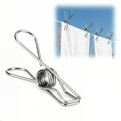 20 Pack Heavy Duty Stainless Steel Clothes Pins with Storage Bag, 3.4 Inch Large Wire Clothespins for Outdoor Laundry and Line Drying, 2.5mm Thick Rust-Resistant Metal Clips for Clothes and Bags