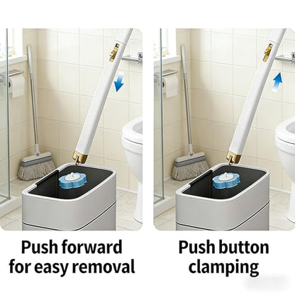 Disposable Toilet Brush and Holder Set with 48 Refill Heads, Hygienic Disposable Brush Head, Wall Mountable Space Saver, No-Touch Handle Operation for Bathroom Cleaner
