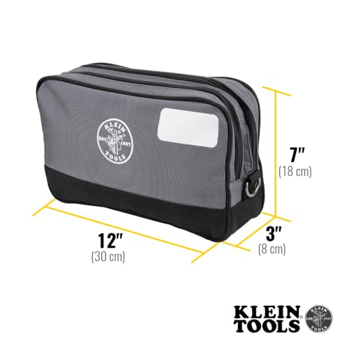 KLEIN TOOLS Tool Pouch, Dual Compartments, Heavy-Duty Tool Bag Organizer, Multipurpose Bag - size: 12" x 7"