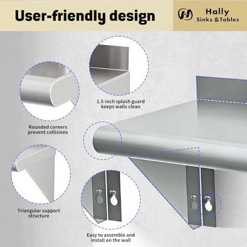 Hally Stainless Steel Shelf 2 Pack Wall Mounted Metal Shelves 10"x30" NSF - size: 10"x30"