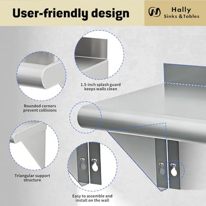 Hally Stainless Steel Shelf 2 Pack Wall Mounted Metal Shelves 10"x30" NSF - size: 10"x30"
