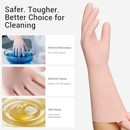 ThxToms 2 Pair Nitrile Dishwashing Cleaning Gloves,with Cotton Flocked Liner,Skin-Friendly & Anti-Slip Design,Y&P - size: Small