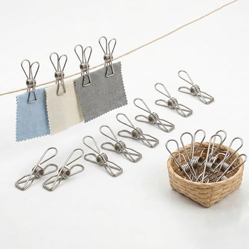 14 PCS Stainless Steel Large Clothespin High Elasticity Strength Clothes Pins Multipurpose Metal Wire Chip Clips 3.3 Inch for Snack Bag Food Packages Office Home Outdoor Photo - size: 3.3 Inch (8.4x1.8cm)-Silver-14 PCS
