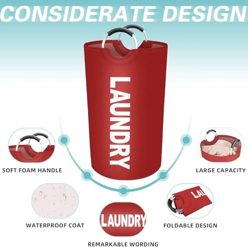 Vivicreate 115L Large Laundry Basket, Tall Collapsible Laundry Hamper with Aluminum Handles, Foldable Freestanding Clothes Storage Bin for Bedroom, Dorm, Bathroom (RED) - color: RED