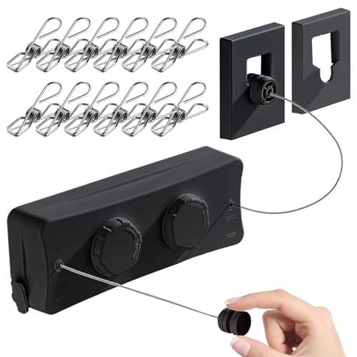 Retractable Clothesline - Heavy Duty 44lb Dual 304 Stainless Lines,16.7ft Anti-Sag Design,Install for Indoor/Outdoor Use (Black, Dual Lines) - color: Black, size: Dual Lines